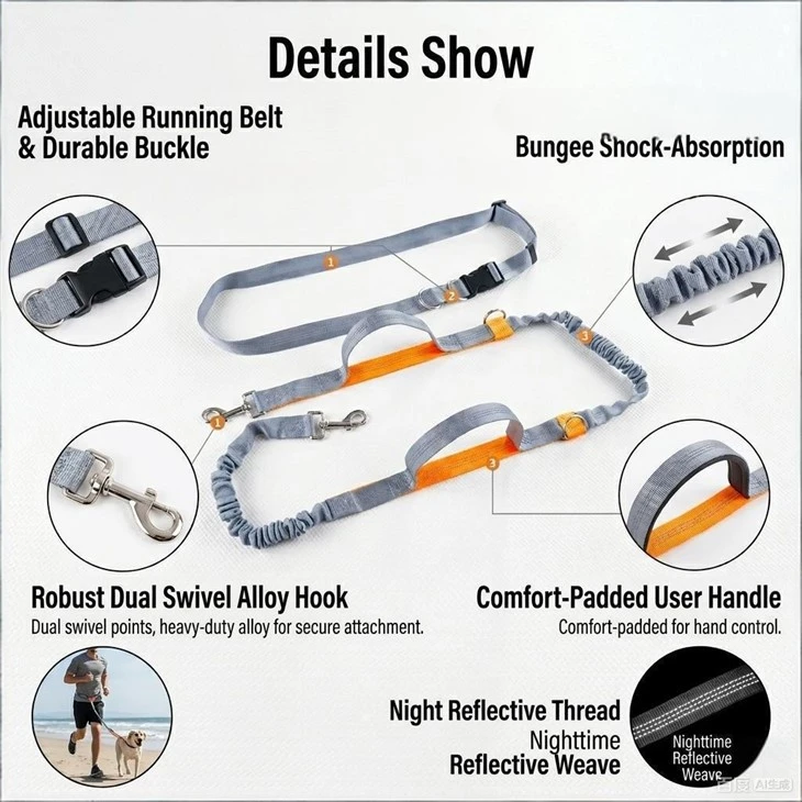 Nylon Hand-Free Adjustable Reflective Padded Durable Luxury cat Dog Leash5